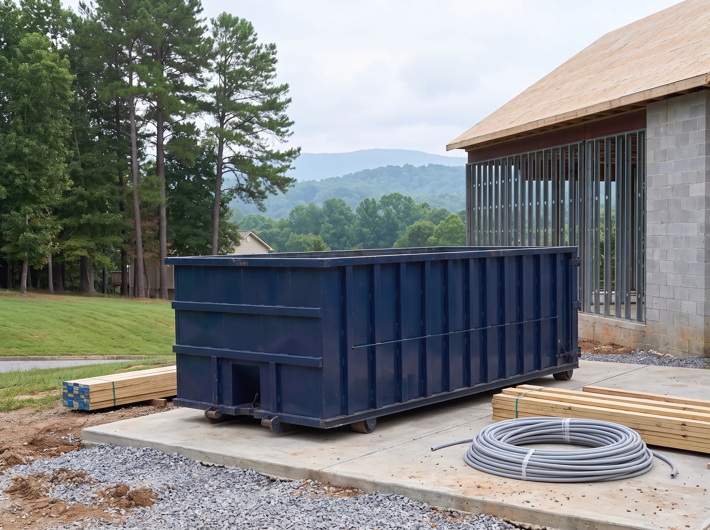 Roll-off dumpster being loaded in North Carolina